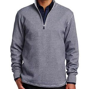 Robert Graham Navy Striped Gunther 1/4 Zip Cotton Sweater - L
